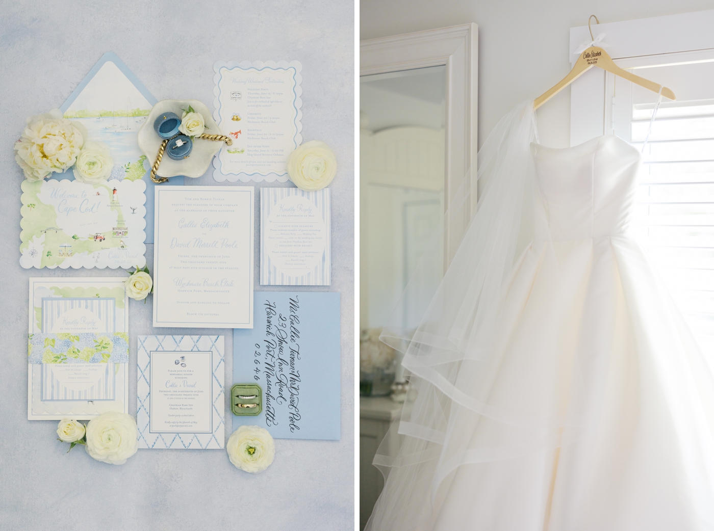 Blue and white wedding invitation suite by Lexi Mayde
