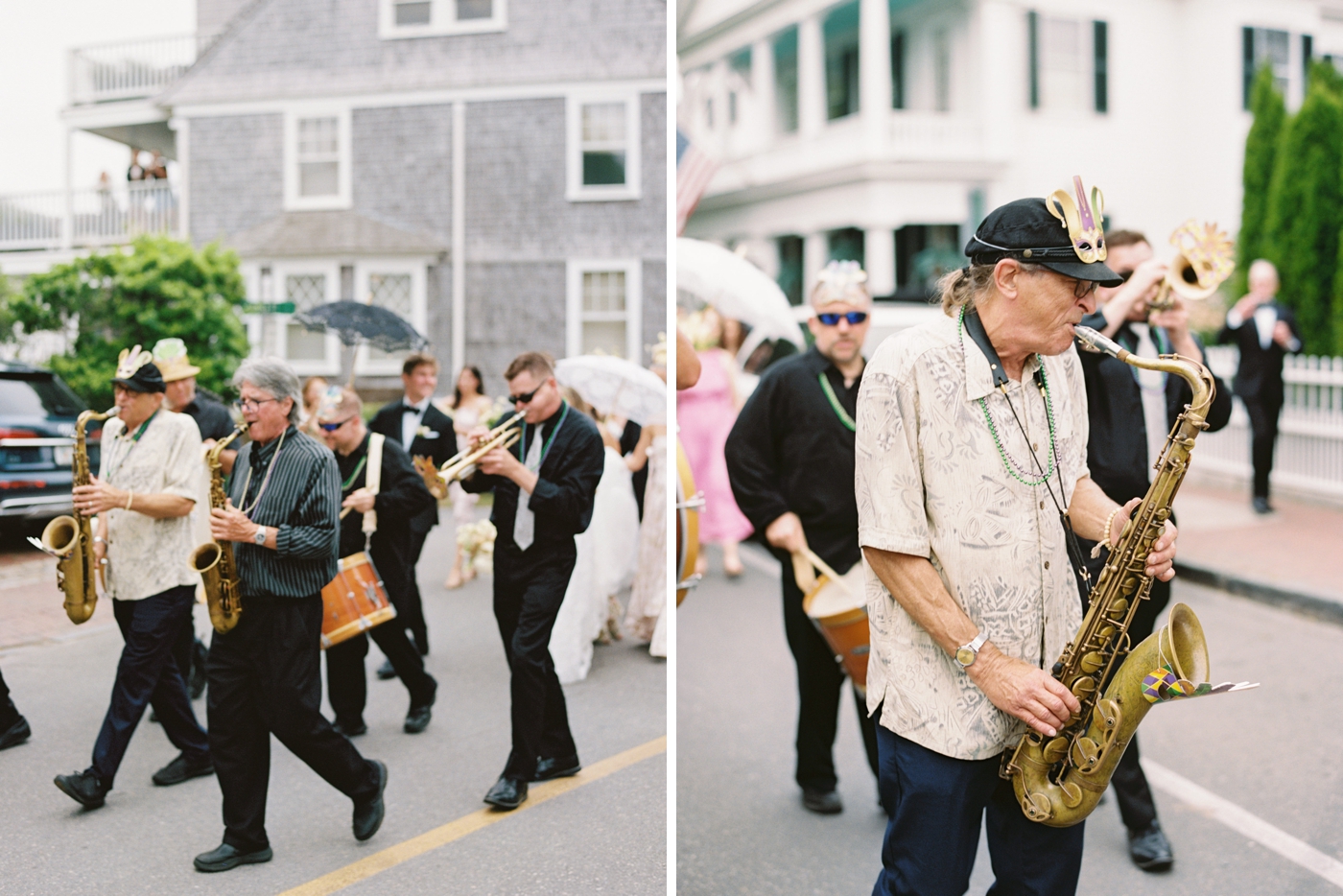 Second line parade after a Martha's Vineyard wedding ceremony