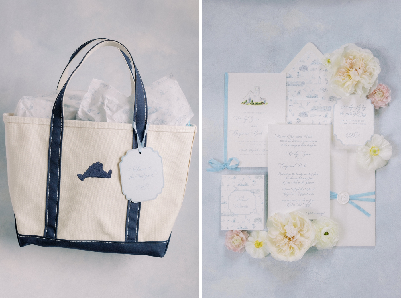 L.L. Bean boat tote welcome bag for Martha's Vineyard wedding