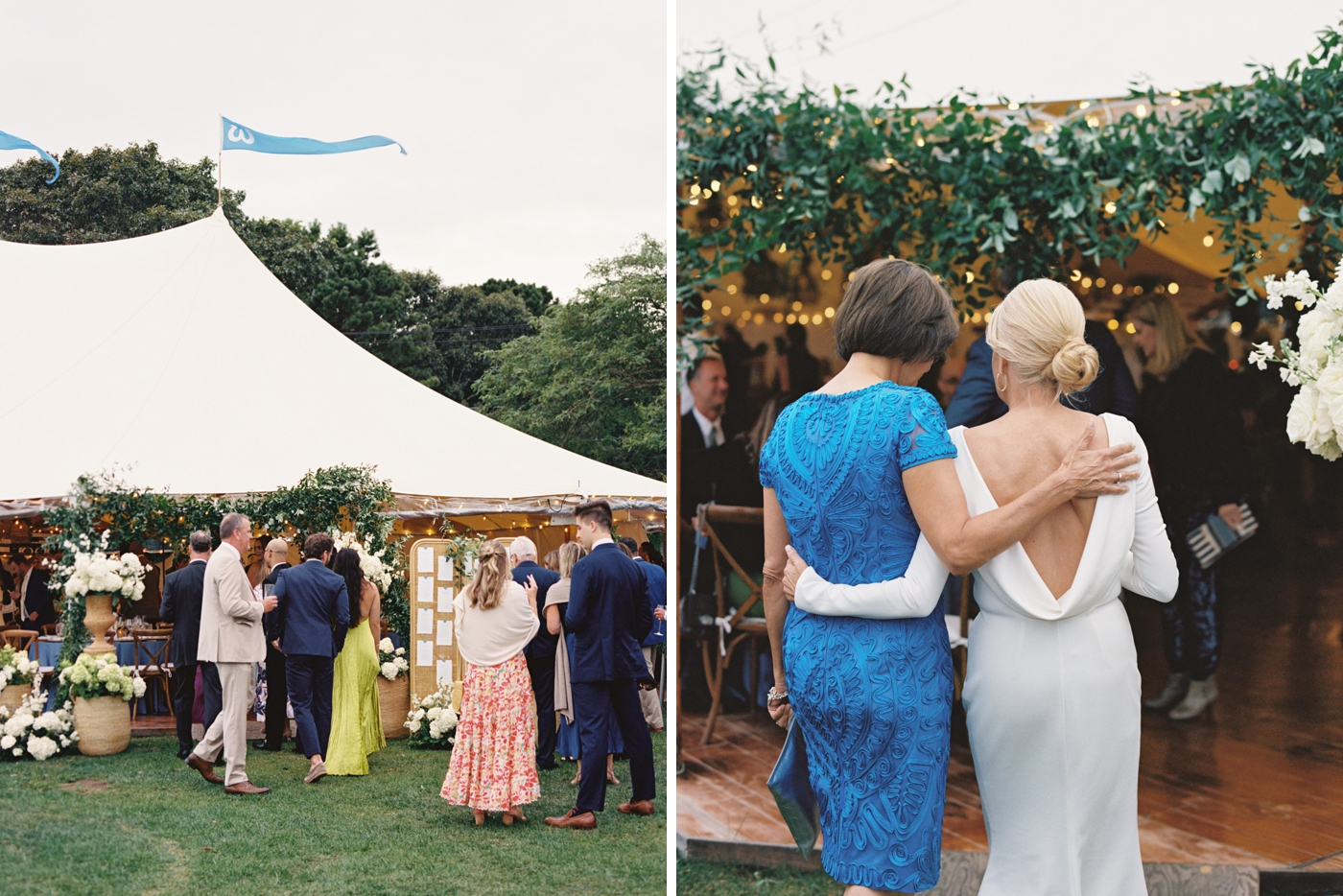 Guests entering the reception tent at a Wianno Club wedding